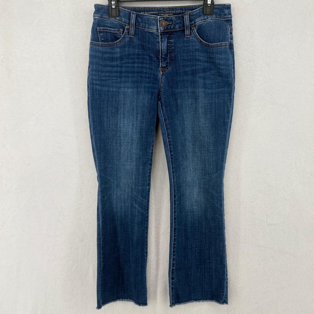 Chicos So Slimming Girlfriend Kick Flare Jeans Womens 00/2 Blue Raw Hem Denim